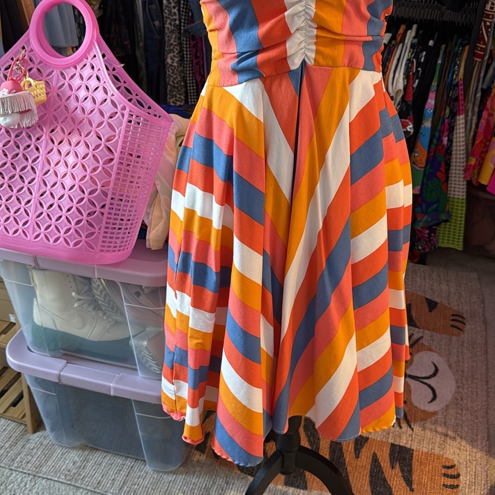 Retro Striped Pin Up Bettie Page Halter Dress - Picture 3 of 5